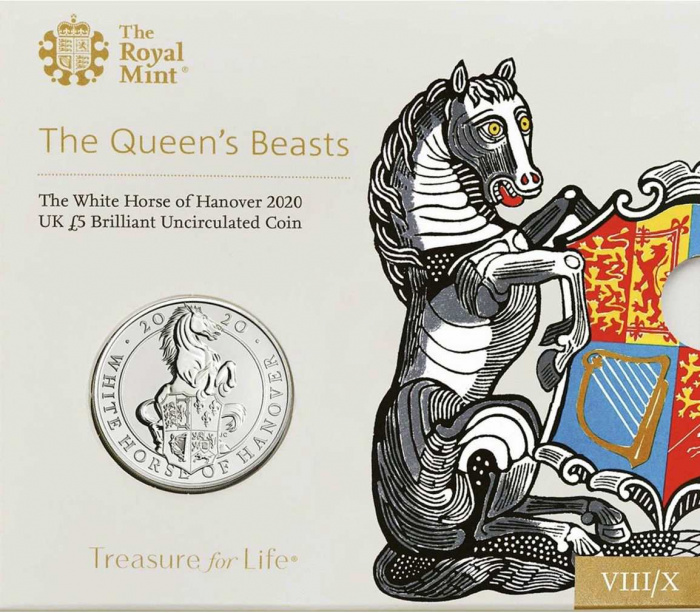 (2020) Монета Великобритания 2020 год 5 фунтов &quot;Белая лошадь Ганновера&quot;  Медь-Никель  Буклет